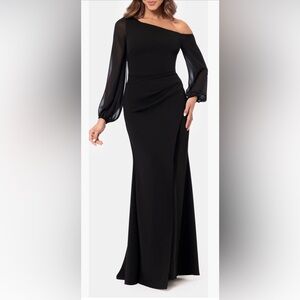 Betsy & Adam Elegant Black One-Shoulder Dress